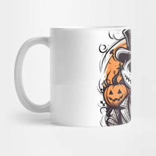 scary men in suit and pumpkins on shoulder Mug